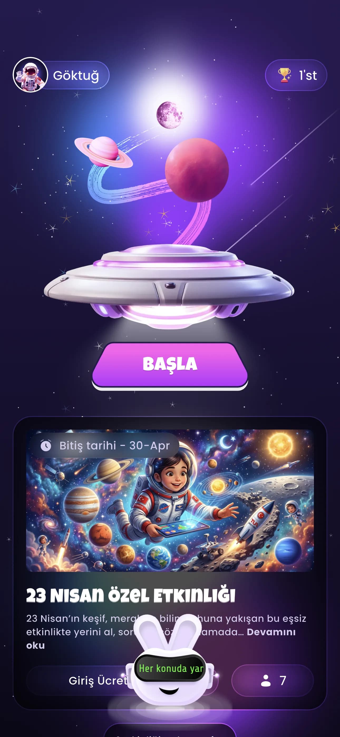 CosmoKod uygulama ana ekranı