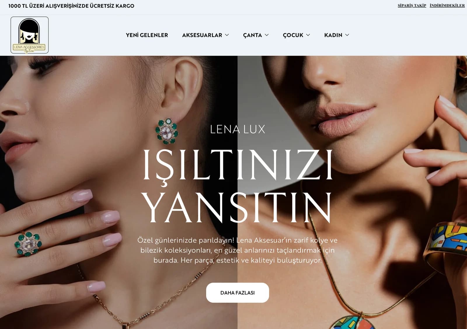 Lena Aksesuar web sitesi ana sayfa ekranı