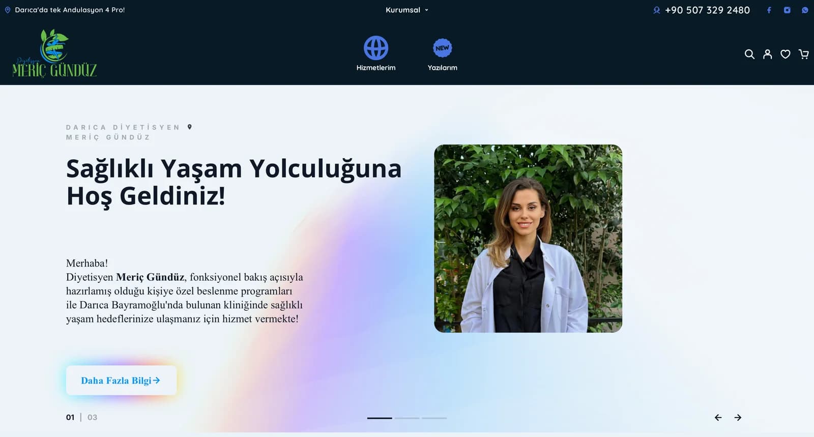 Dyt. Meriç Gündüz web sitesi ana sayfa ekranı